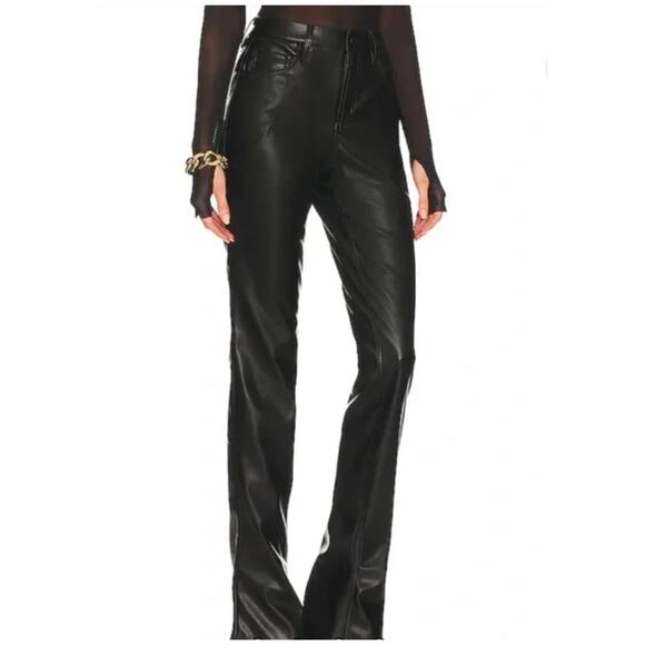 AFRM x REVOLVE Vegan Leather Mini-Flare High-Rise Noir Graysen Pant Size 29 Tall - Picture 3 of 12